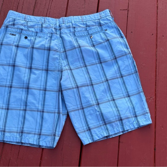 Hurley Nike Dri-Fit 38 Flat Front Chino Blue Plaid Shorts - Picture 4 of 11